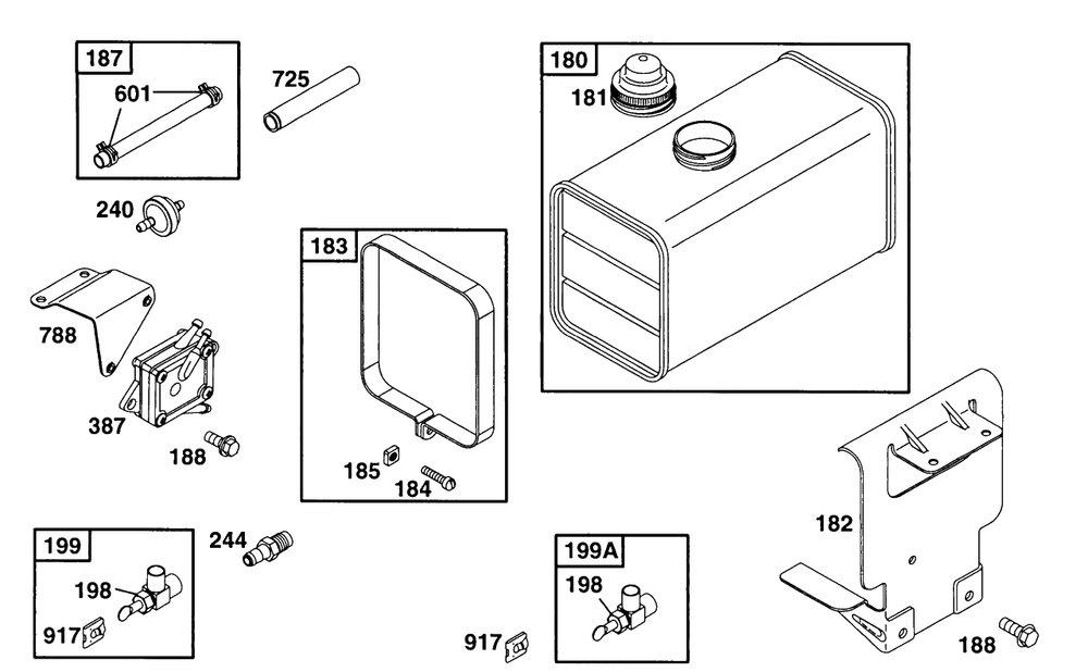 Fuel Pump Grp, Fuel Tank Grp Diagram and Parts List for 254422-0123-XX  Briggs and Stratton Engine
